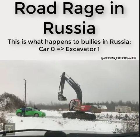 動画 ロシア人 ショベルカーを煽って車を破壊される ろいアンテナ